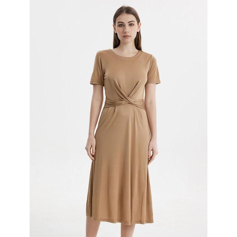 Elegant Silk Blend Mid-Calf Dress