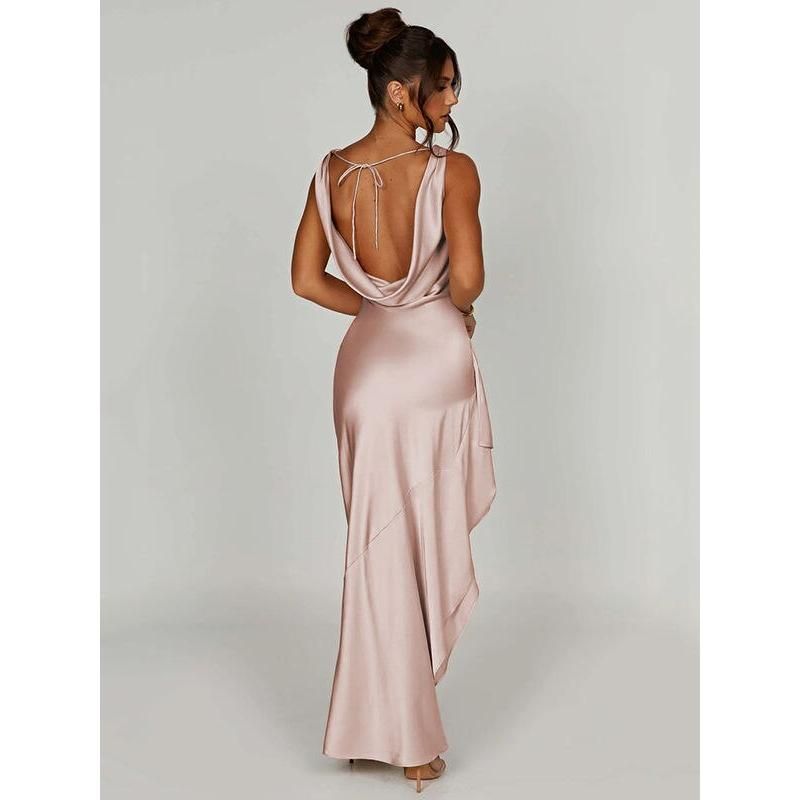 Elegant Satin Backless Split Maxi Dress