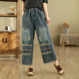 Boho Chic Vintage Jeans mit weitem Bein und Stickereien