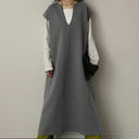Women's Loose V-Neck Polyester Knit-Look Dress