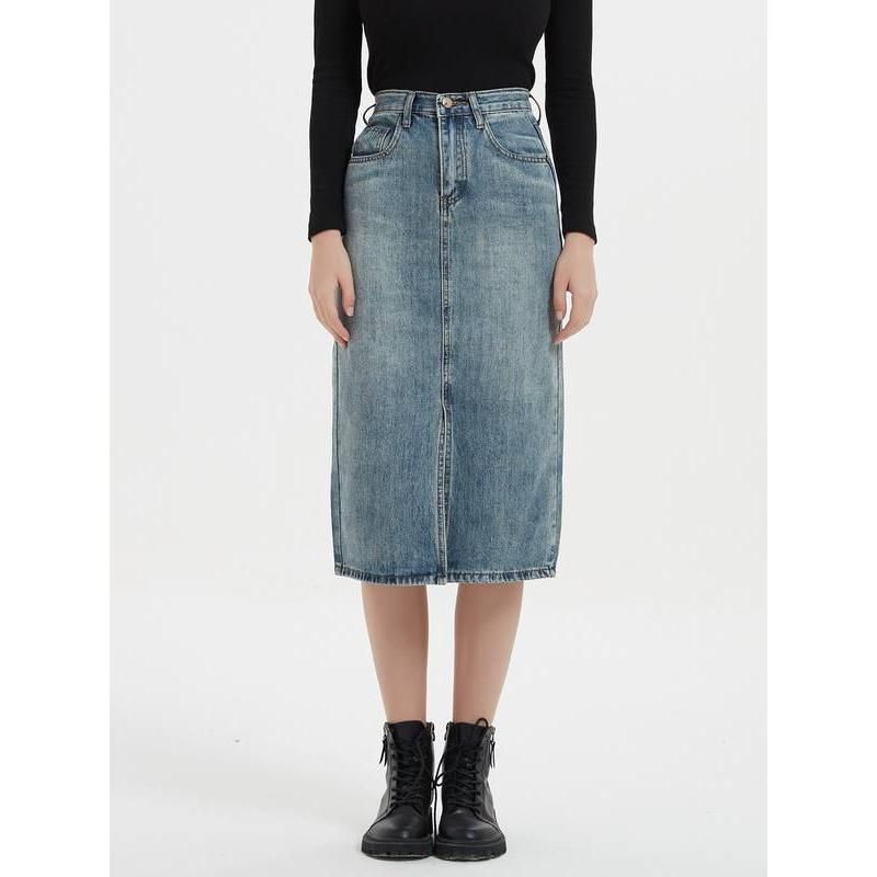 High Waist Denim Pencil Skirt