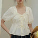 Elegant Vintage Square Neck Puff Sleeve Blouse