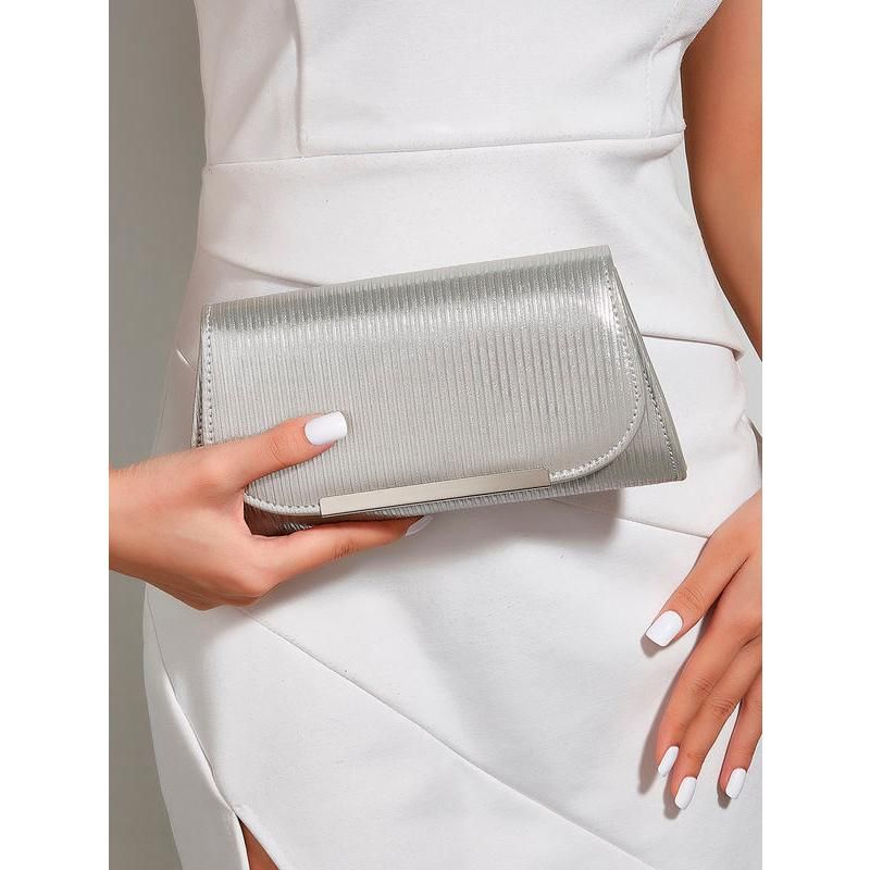 Luxury Shiny Striped PU Leather Evening Clutch with Long Chain