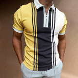 Men's POLO Lapel Striped Plaid Short Sleeve T-Shirt