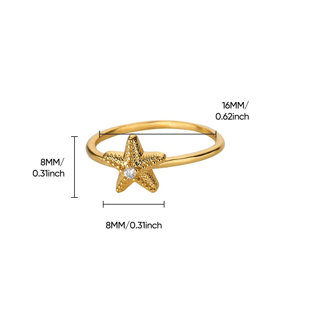 Anillo de estrella de mar con circonitas para mujer