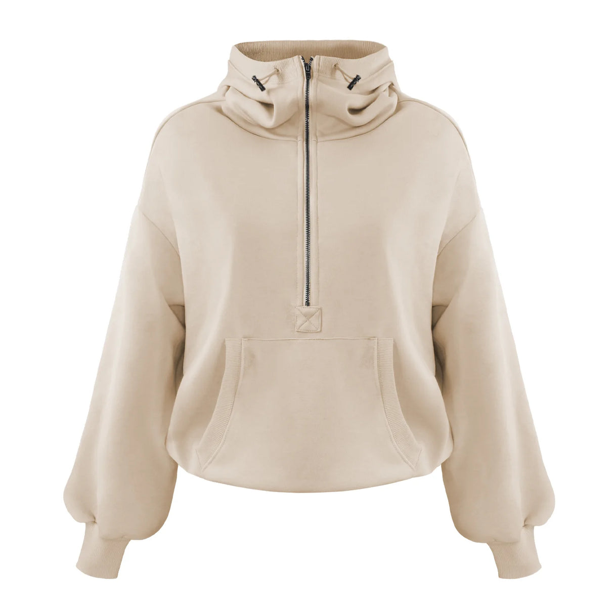 Sudadera con capucha elegante de estilo urbano para mujer, con media cremallera y bolsillos