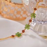 S925 Sterling Silver Gold Plated South Red Hetian Jasper Personalized Fashion Four Leaf Clover Bracelet - Dazpy