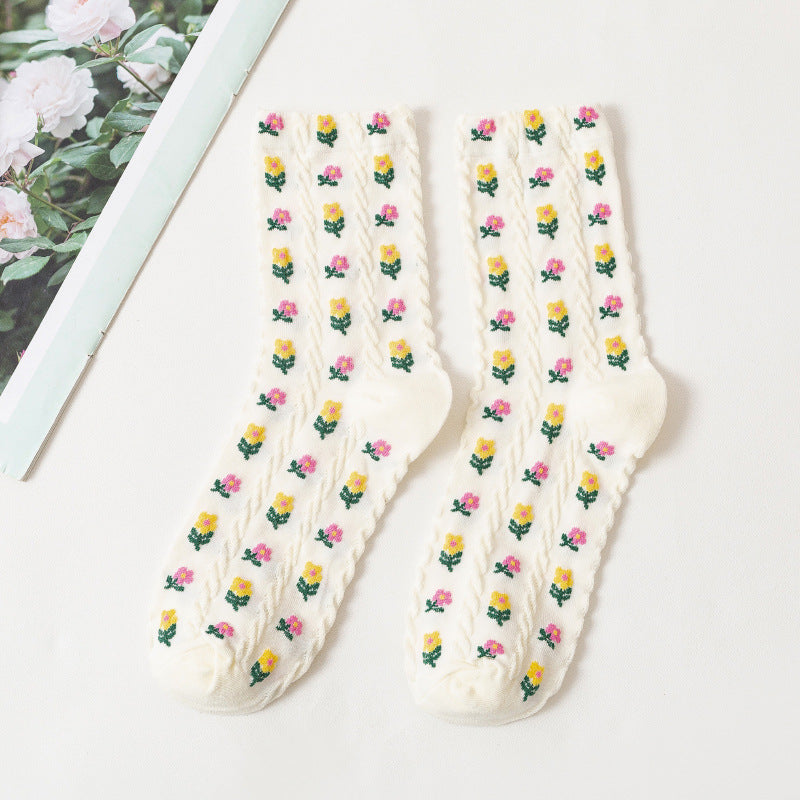 Baumwollsocken mit Cartoon-Blumenmuster für Damen