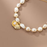 S925 Silver Pearl Diamond Inlaid Shell Small Gold Bead Bracelet - Dazpy