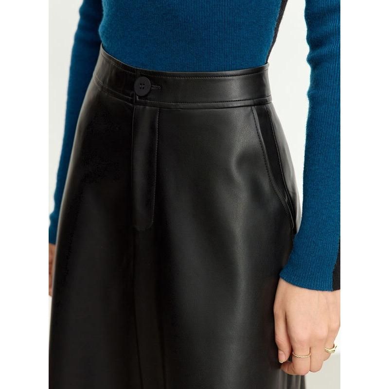 Autumn Elegance PU Leather Midi Skirt