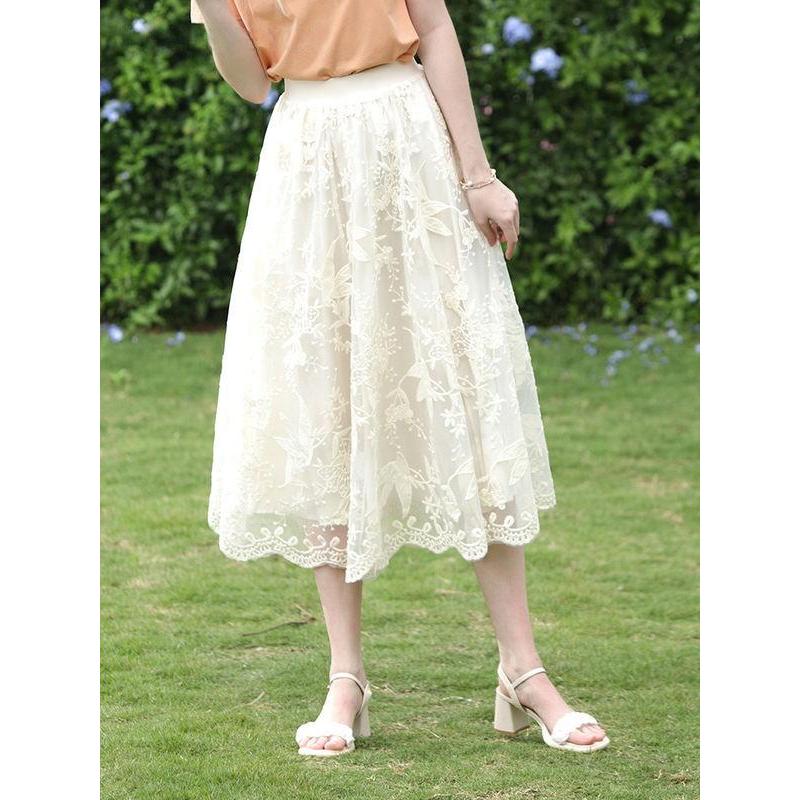 Elegant Floral Lace A-Line Skirt