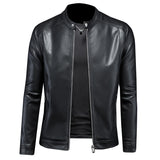 Fall Winter Men Lapel Motorcycle Leather Coat Slim Jacket