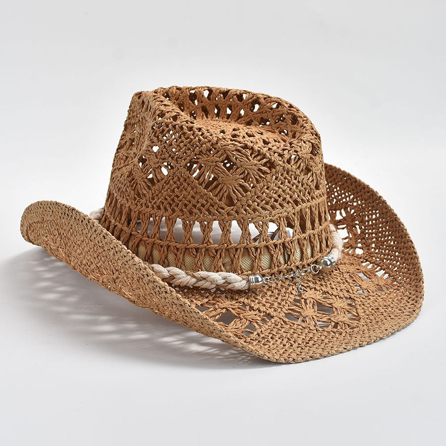 Sombrero de paja tejido a mano de verano para mujer