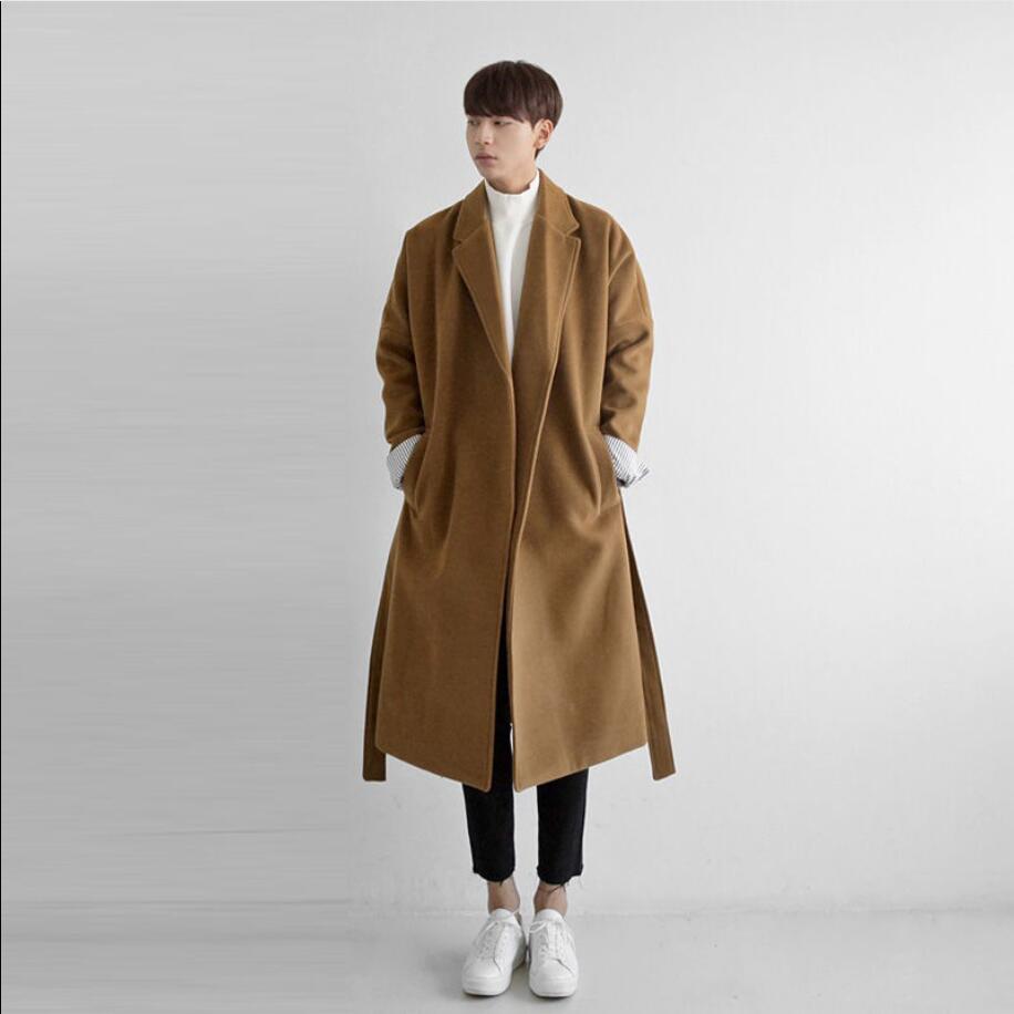 Men's Winter Suit Collar Loose Mid-length Casual Woolen Coat