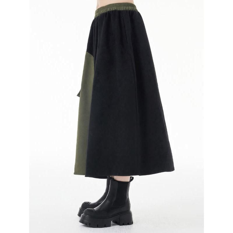 Green & Black Asymmetric A-Line Skirt