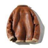 Fur Integrated Fleece-lined Padded Lapel Plus Size Leather Coat