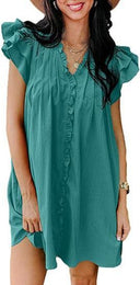 Women's V-Neck Flounce-Sleeve Viscose Dress