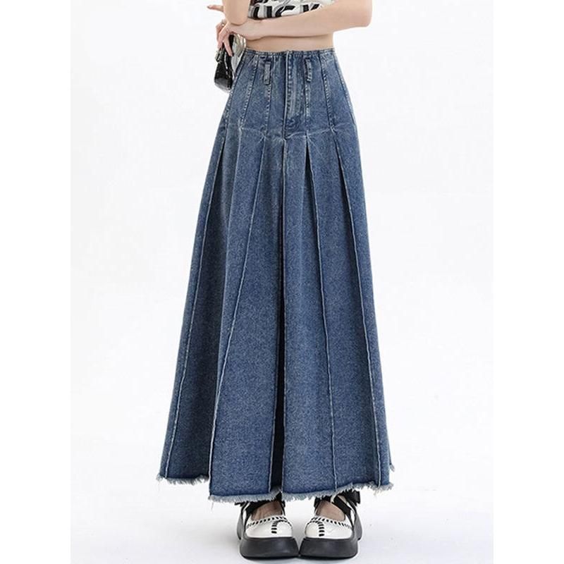 Chic High Waist Vintage Blue Denim A-line Skirt