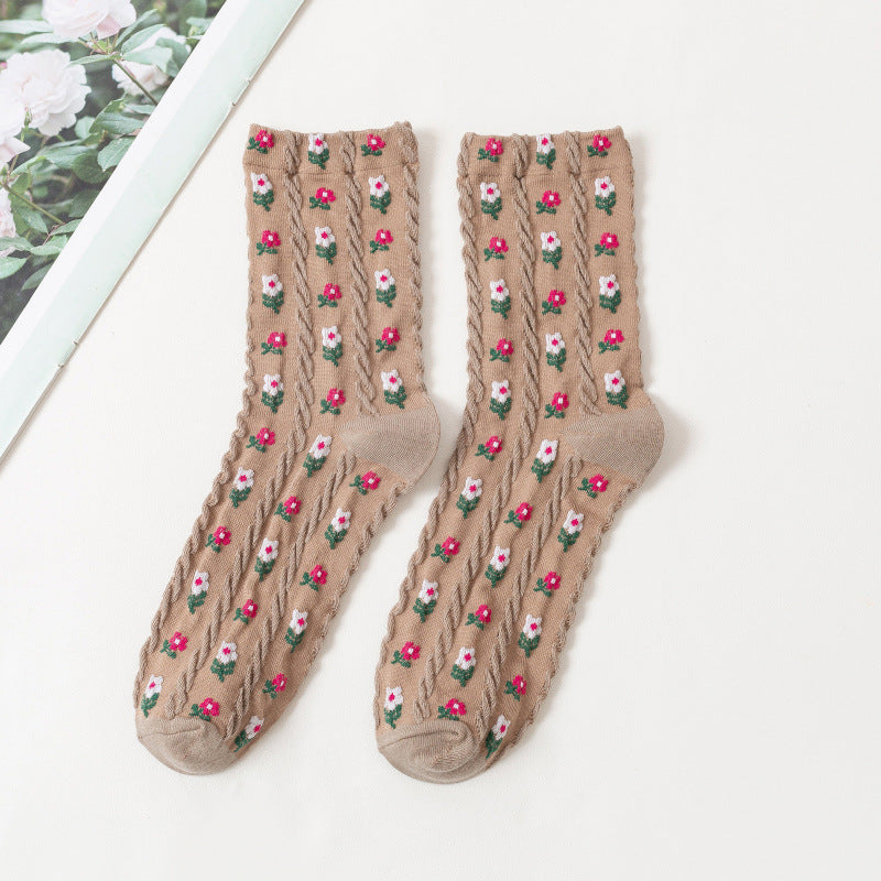 Baumwollsocken mit Cartoon-Blumenmuster für Damen