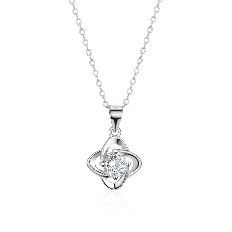 Women's Sterling Silver Moissanite Four Leaf Clover Pendant Necklace - Dazpy