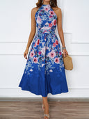 Women's Floral Halterneck A-Line Midi Dress