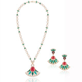 Women's Fan-shaped Necklace Earring Set - Dazpy