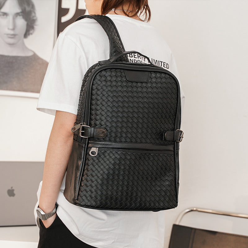 Fashion PU Woven Business Casual Backpack - Dazpy