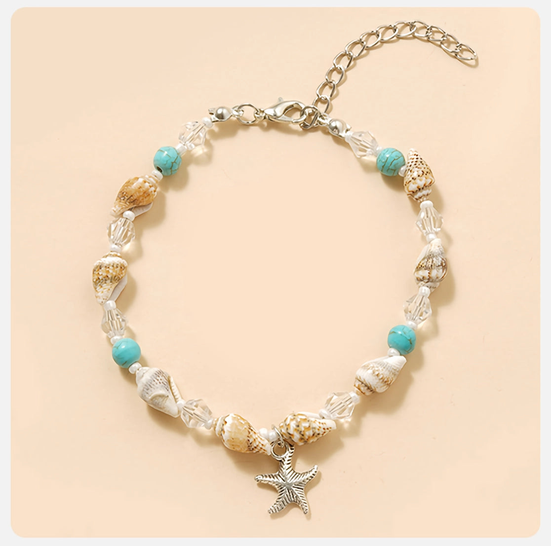 Charming Starfish and Green Stone Beaded Anklet for Women