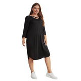 Vestido informal holgado de manga larga de talla grande para mujer