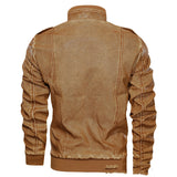 Men's Lapel Solid Color 3D Pu Leather Jacket