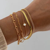 Juego de 6 pulseras doradas: diseño de cadena cubana boho chic para mujer