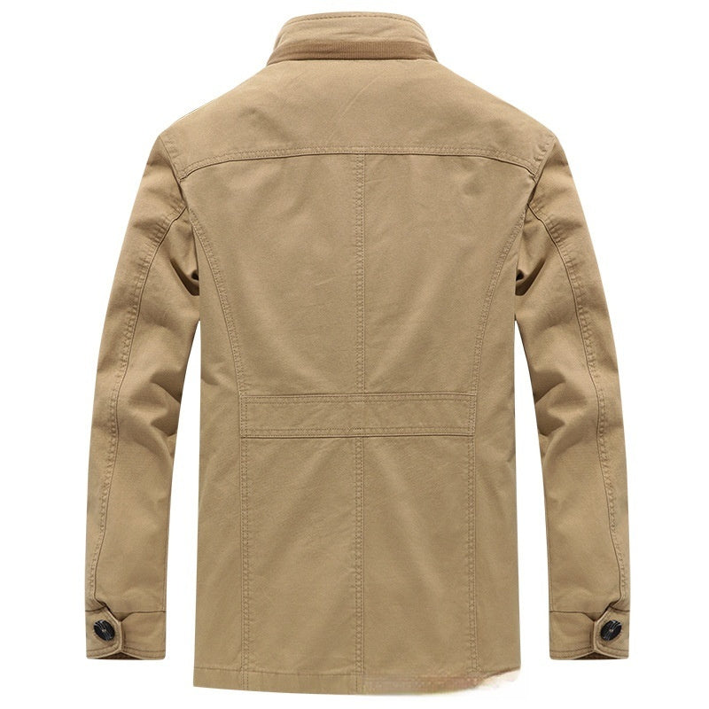 Chaqueta lavada de algodón para hombre, talla grande, gabardina de largo medio, abrigo con cuello alto