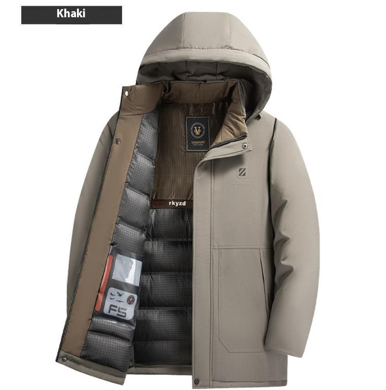 Chaqueta de plumón grueso con forro polar y longitud media para invierno