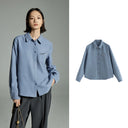 Blusa de cuello polo de manga larga gruesa con bolsillo