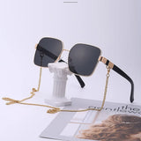 Oversized Square Sunglasses with Chain