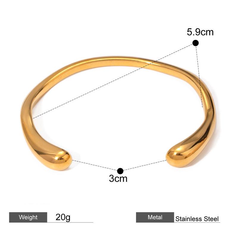 Brazalete abierto de acero inoxidable bañado en oro de 18 quilates con PVD: liso, pulido y resistente al óxido