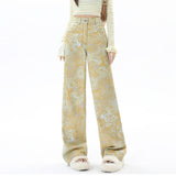 Women's Yellow Wide Leg Cargo Jeans