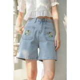 Light Blue Embroidered Denim Shorts for Women