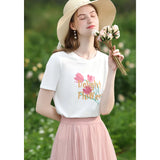 Tulip Print Slim-Fit Cotton T-Shirt for Women