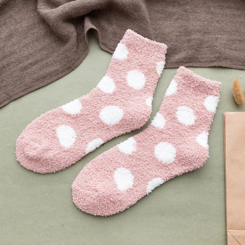 Cute Candy Color Soft Fluffy Dot Socks for Women