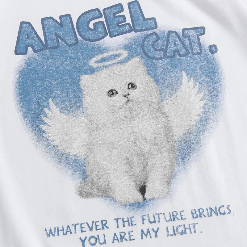 Camiseta de algodón con gráfico de gato ángel