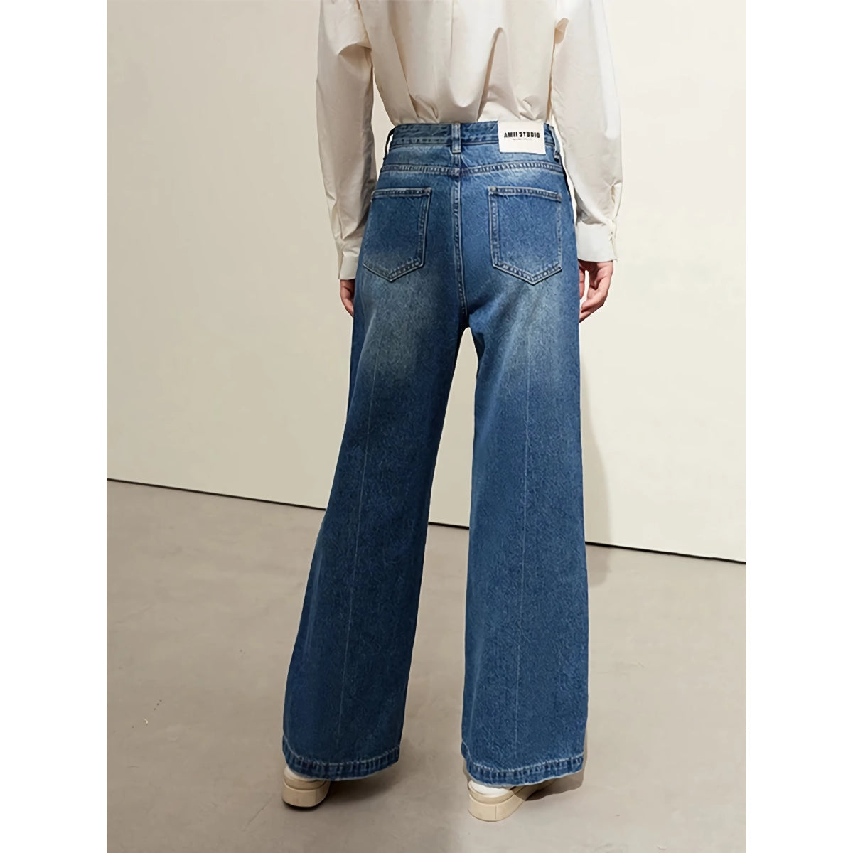 Lässige Vintage-Jeans mit weitem Bein für Damen - Faltenhose aus Baumwolle für den Herbst