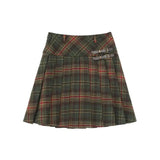 High Waist Wool Plaid A-line Pleated Skirt for Spring and Autumn