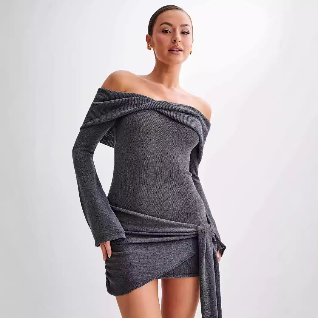 Pullover Off-Shoulder Kleid mit Bindeband