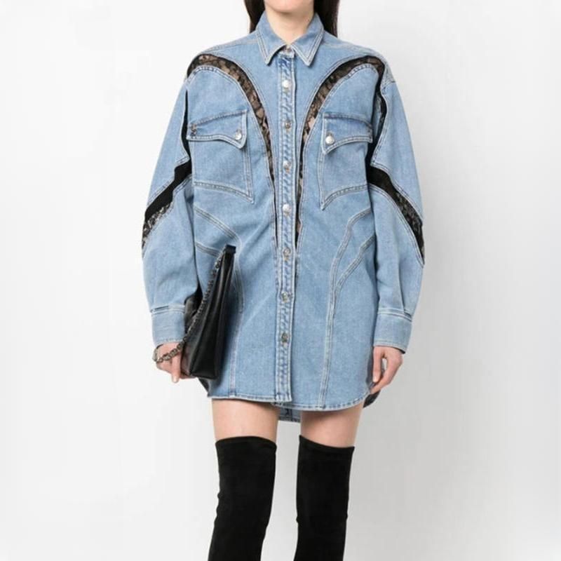 Fashionable Women's Summer Lace-Detailed Denim Jacket