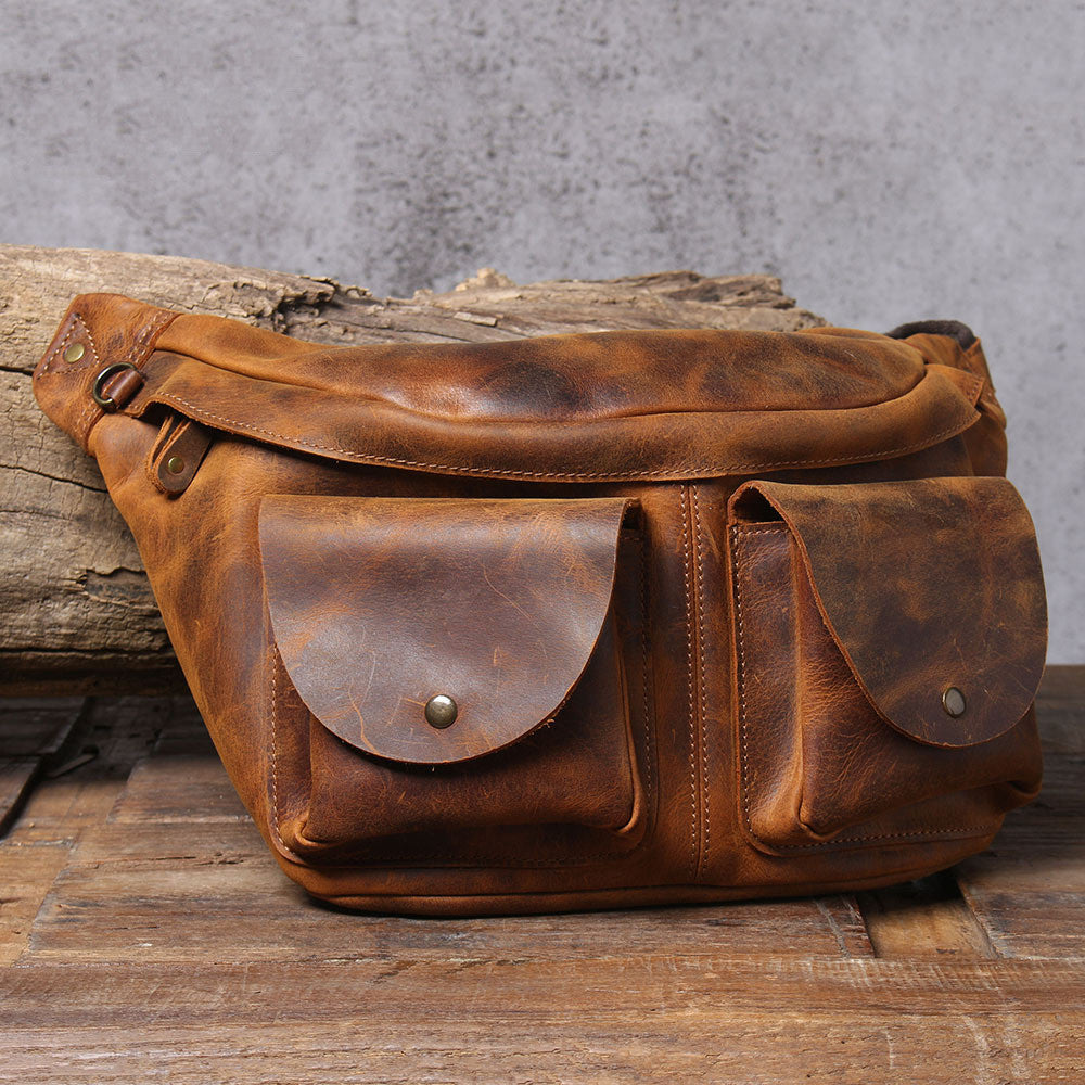 First Layer Cowhide Genuine Leather Large Capacity Waist Bag - Dazpy