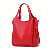 Genuine Leather Large-Capacity Tote Bag - Minimalist Cowhide Shoulder Handbag