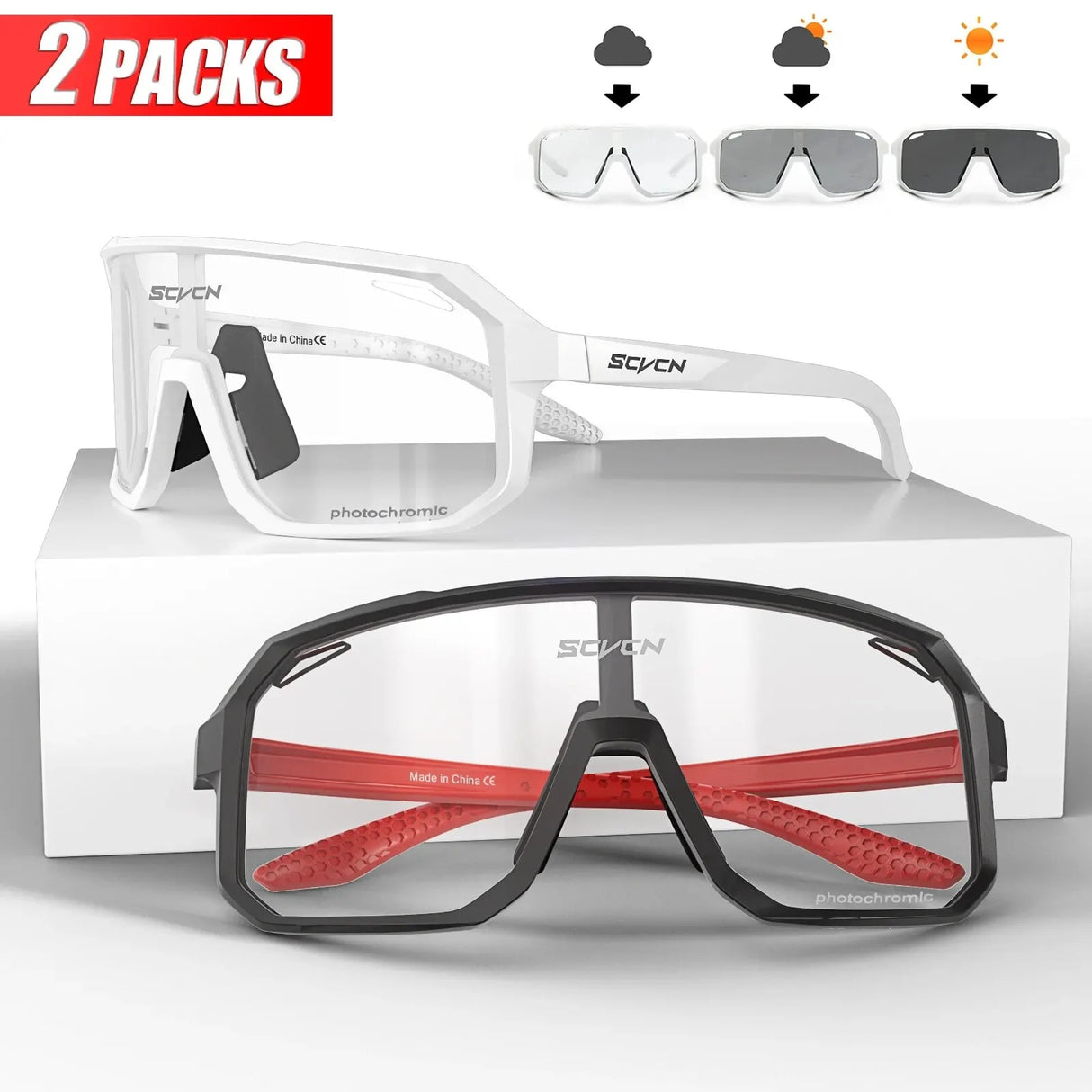 Photochrome Fahrrad-Sonnenbrillen 2er-Pack – Unisex, verstellbar &amp; UV400-Schutz