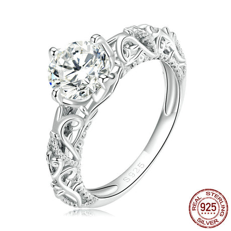 Luxurious Zircon Pattern Ring White Gold Plated - Dazpy