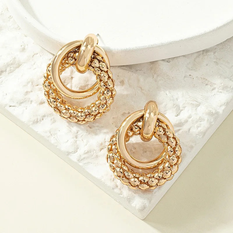 Gold Metal Twist Dangle Earrings for Women